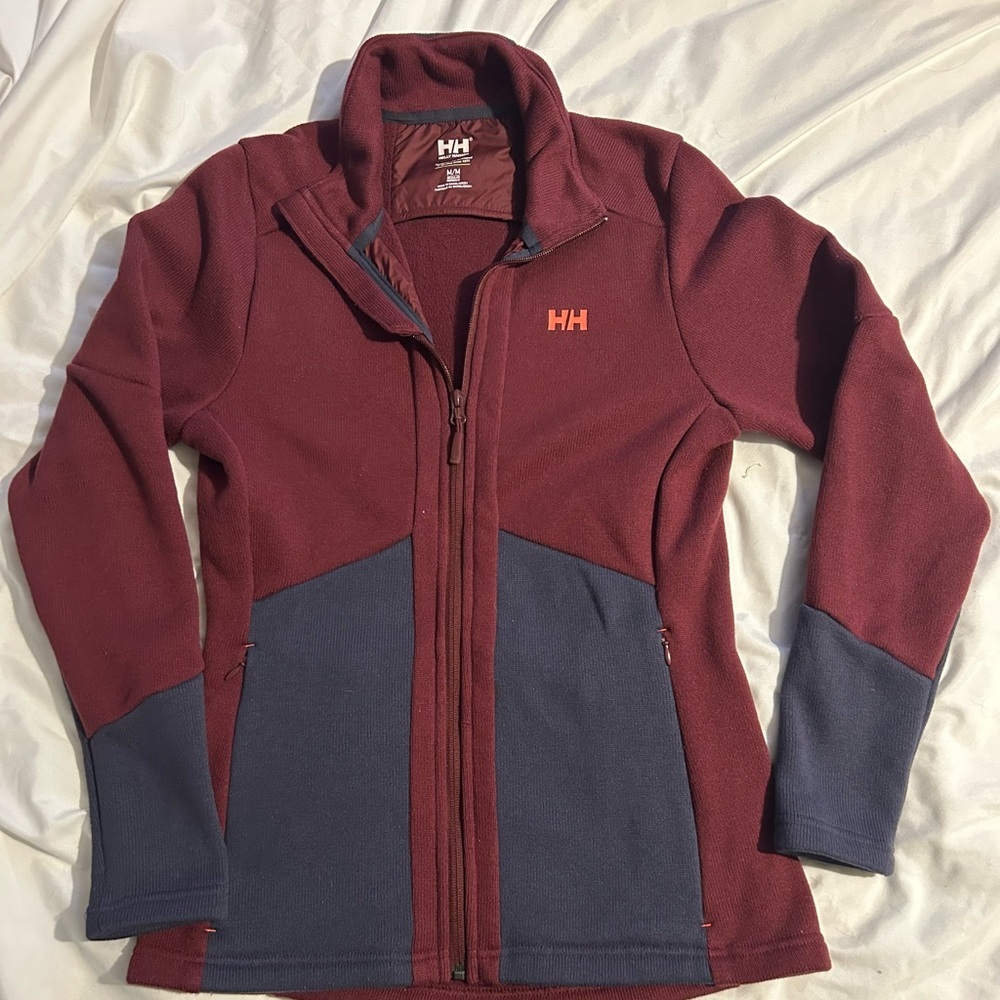 Helly Hansen Women's Maroon and Dark Blue Zip Up Sweater